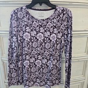 Talbots Women's Long Sleeve Floral Top - Purple and White